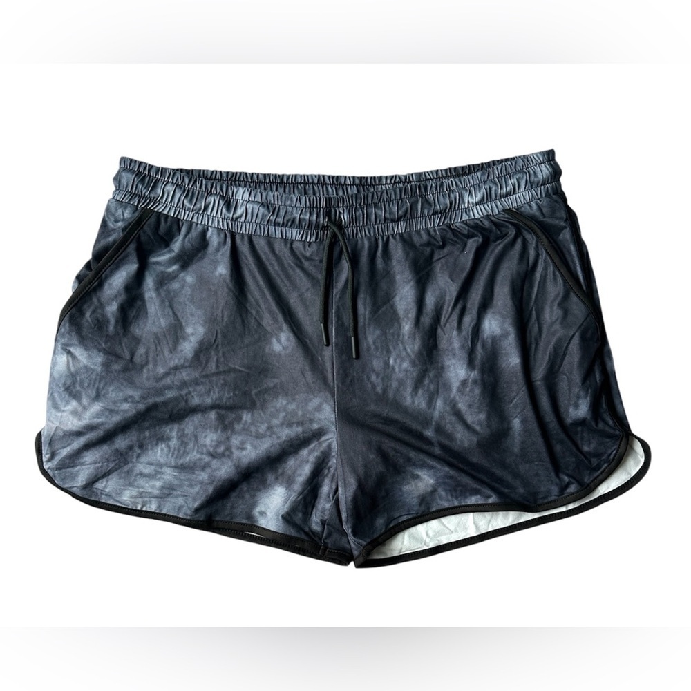 NWT BlevonH Black Gray Tie Dye Soft Stretch Lined Running Shorts Women’s Large